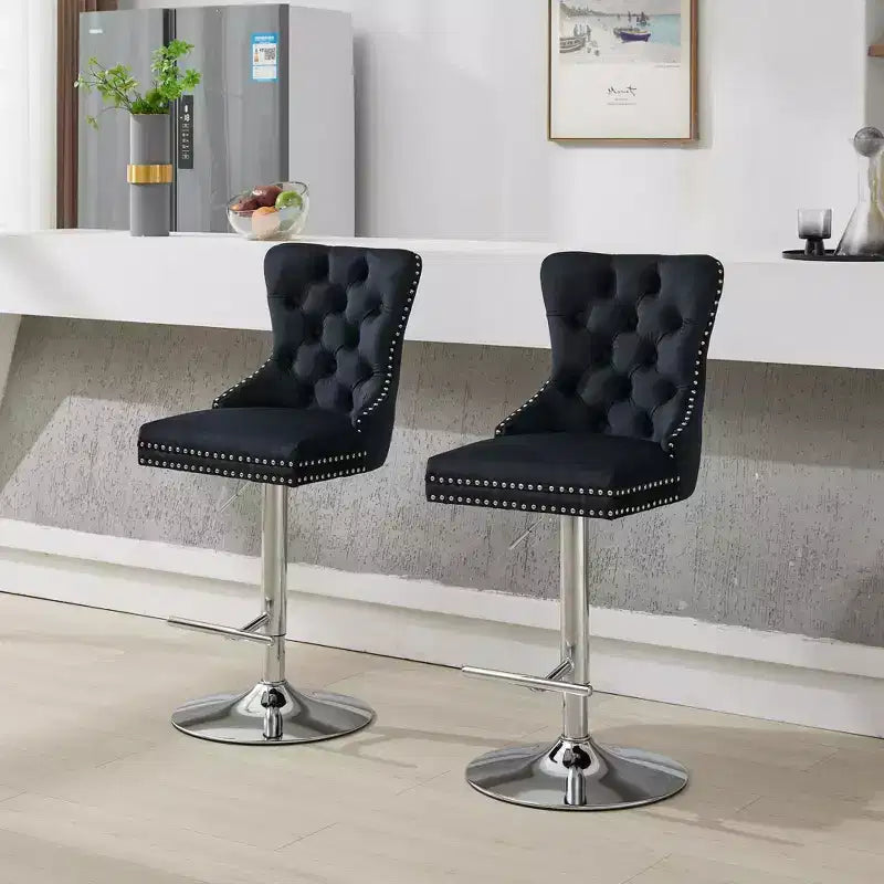 Lot de 2 tabourets de bar pivotants, réglables de 63,5 à 84 cm, en velours, avec capitonnage losange et siège à ressorts, pour bar à domicile, îlot de cuisine