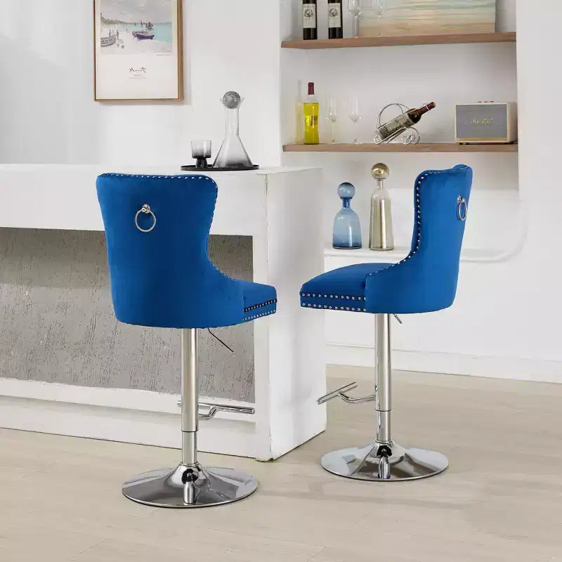 Lot de 2 tabourets de bar pivotants, réglables de 63,5 à 84 cm, en velours, avec capitonnage losange et siège à ressorts, pour bar à domicile, îlot de cuisine