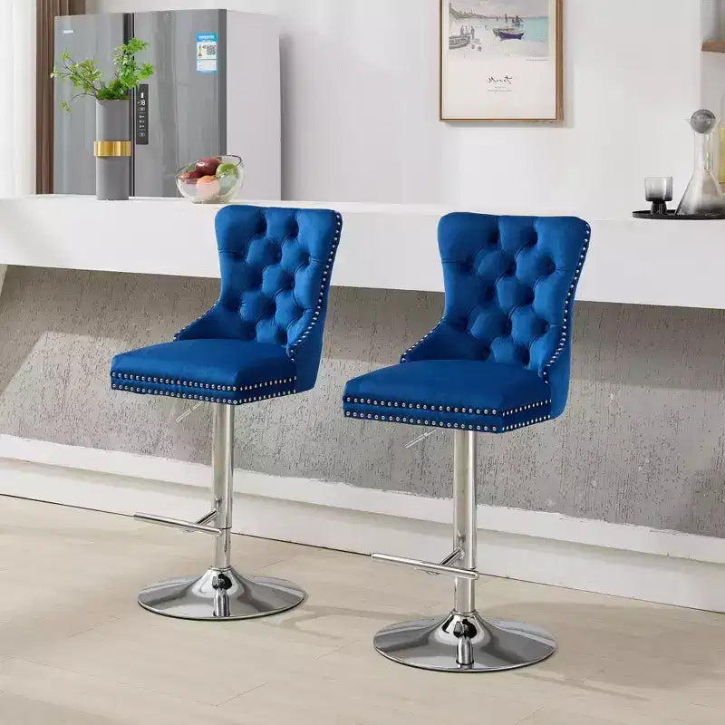 Lot de 2 tabourets de bar pivotants, réglables de 63,5 à 84 cm, en velours, avec capitonnage losange et siège à ressorts, pour bar à domicile, îlot de cuisine