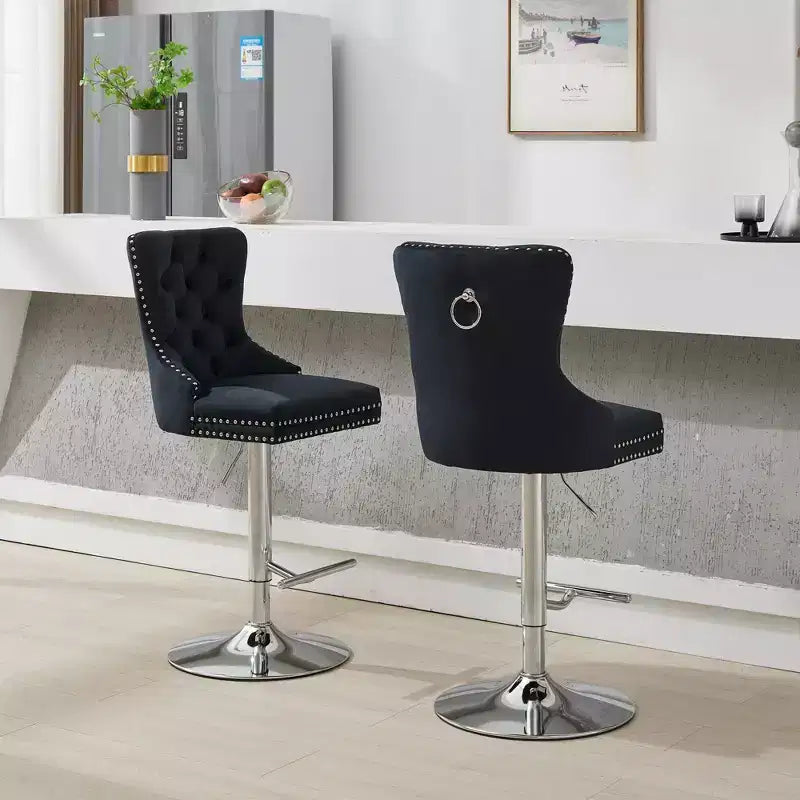 Okak Swivel Bar Stools Set of 2, Adjustable 25-33 Inch Velvet Barstools with Tufted Diamond Pleating&Spring Seat, for Home Pub, Kitchen Island