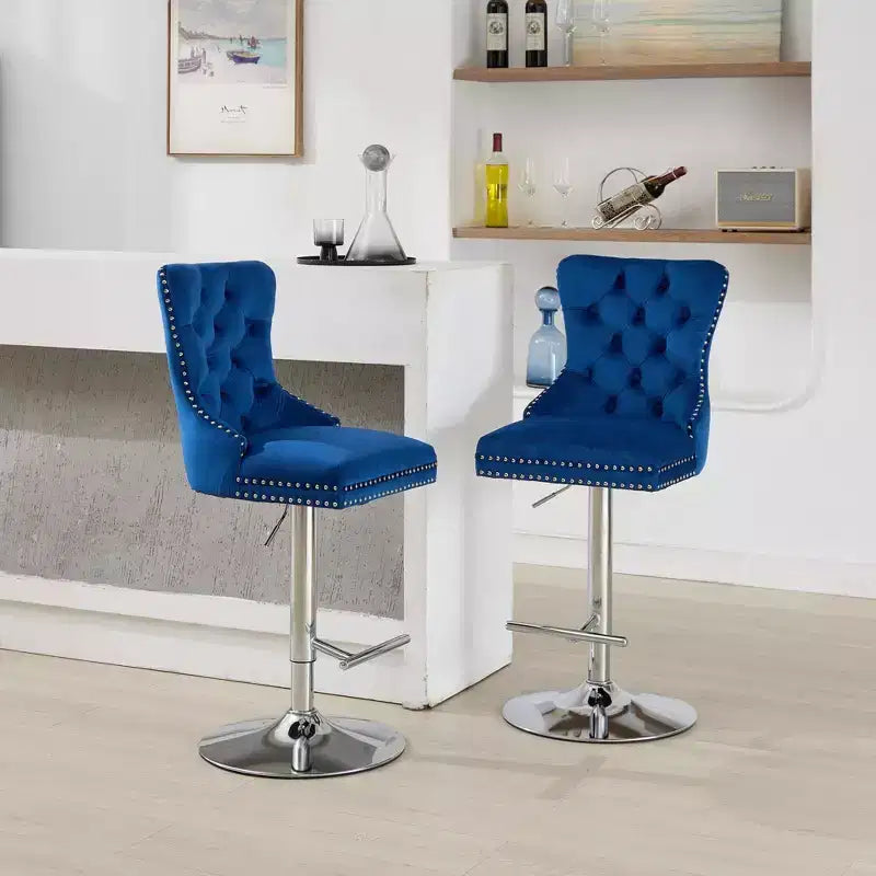 Swivel Bar Stools Set of 2, Adjustable 25-33 Inch Velvet Barstools with Tufted Diamond Pleating&Spring Seat, for Home Pub, Kitchen Island