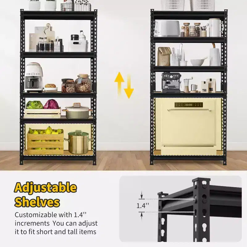 Heavy Duty Storage Shelves - 5 Tier , Adjustable Garage Storage Shelving, Metal Storage Utility Rack Shelf Unit