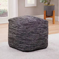 Omari Square Handwoven Pouf Black/Ivory - Steve Silver Co.: Bohemian Abstract Upholstered Ottoman, 18" Square, 250 lb Capacity