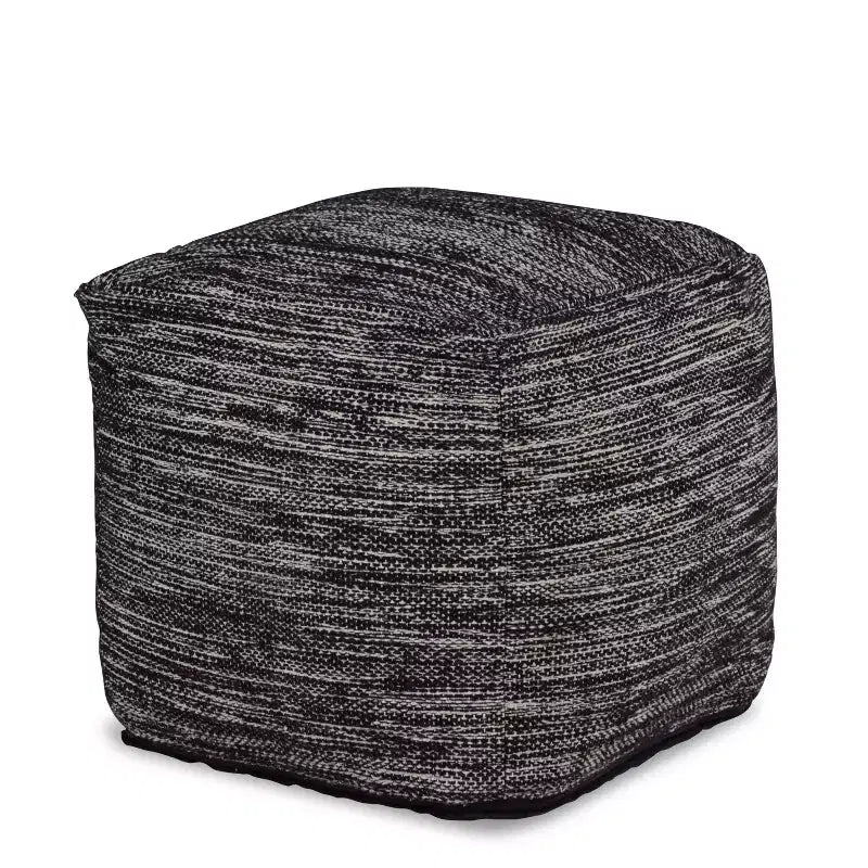 Omari Square Handwoven Pouf Black/Ivory - .: Bohemian Abstract Upholstered Ottoman, 18" Square, 250 lb Capacity