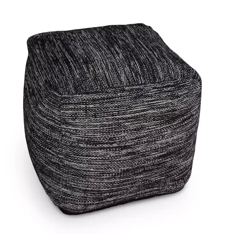 Omari Square Handwoven Pouf Black/Ivory - .: Bohemian Abstract Upholstered Ottoman, 18" Square, 250 lb Capacity