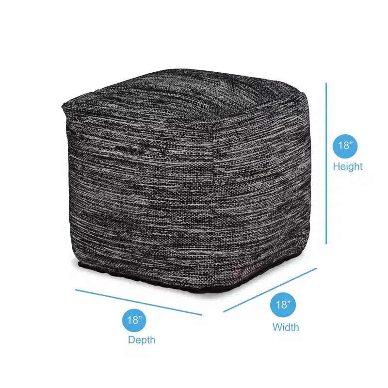 Pouf carré tissé à la main Omari Noir/Ivoire - .: Ottoman rembourré abstrait bohème, 45 cm de côté, capacité de 113 kg
