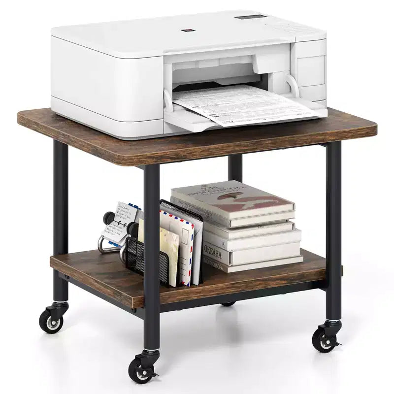 Costway 2-Tier Mobile Printer Table with Storage Shelf Lockable Wheels & Metal Frame