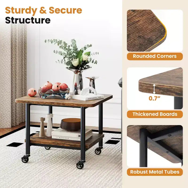 Table pour imprimante mobile à 2 niveaux avec étagère de rangement, roulettes verrouillables et cadre en métal